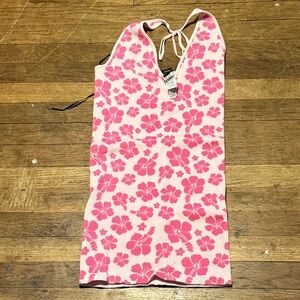 Forever 21 Pink and White Floral Halter Fitted Stretch Dress